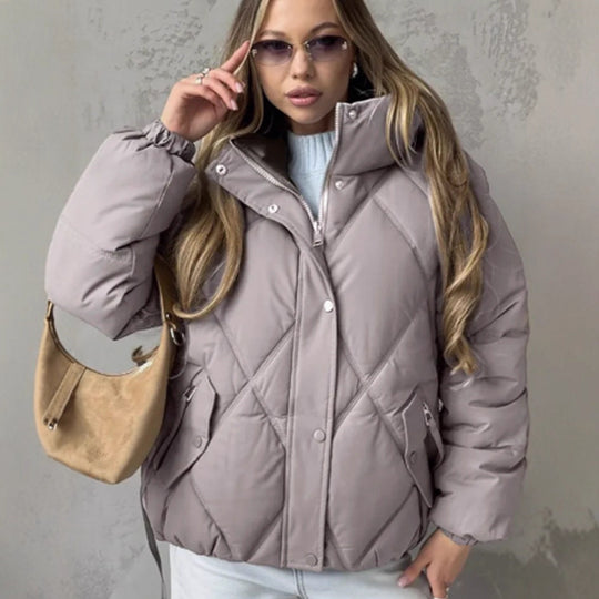 Damen Gefütterte Rauten‑Stepp‑Pufferjacke mit Kapuze und verdecktem Reißverschluss Nord Taschen