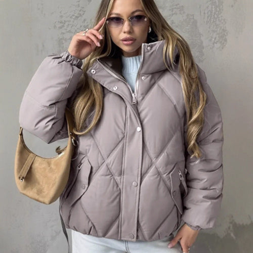 Damen Gefütterte Rauten‑Stepp‑Pufferjacke mit Kapuze und verdecktem Reißverschluss Nord Taschen