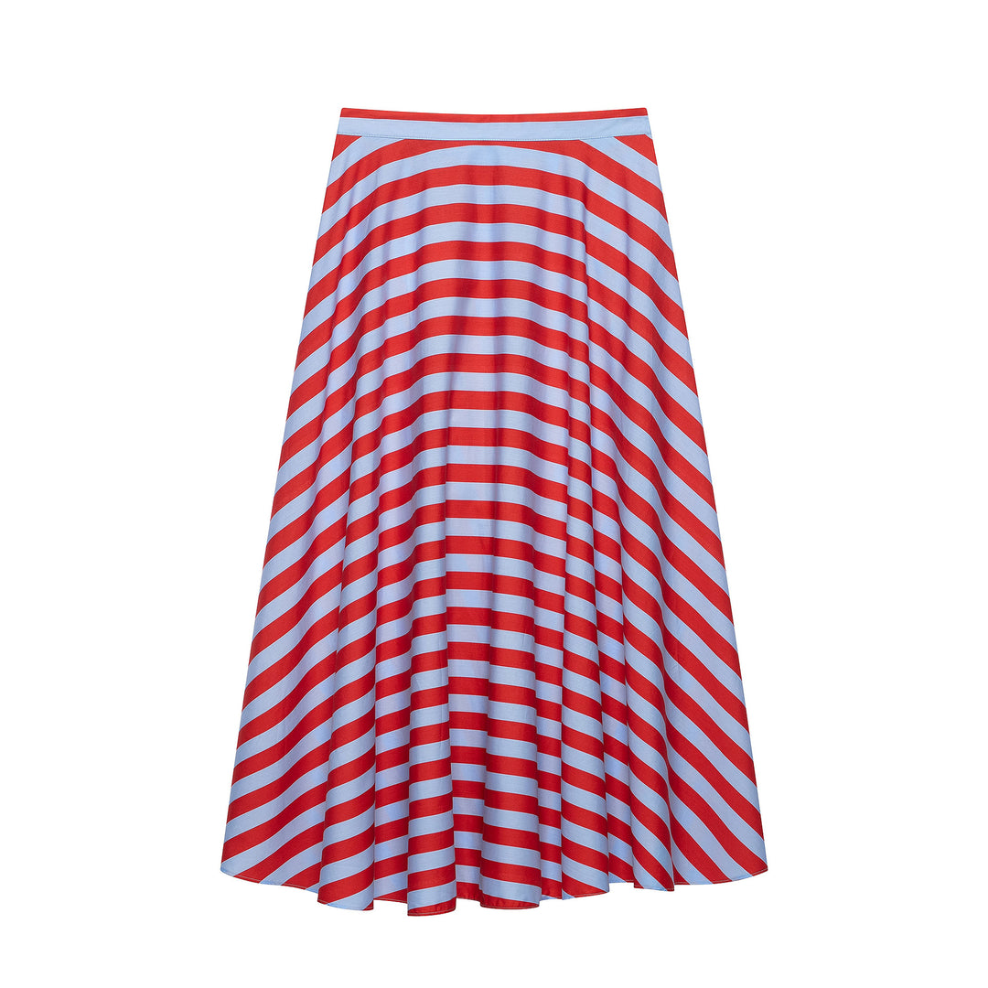 Damen A-Linien-Midirock aus fließendem Jersey mit diagonalen Streifen Nord Taschen