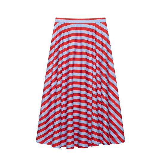 Damen A-Linien-Midirock aus fließendem Jersey mit diagonalen Streifen Nord Taschen
