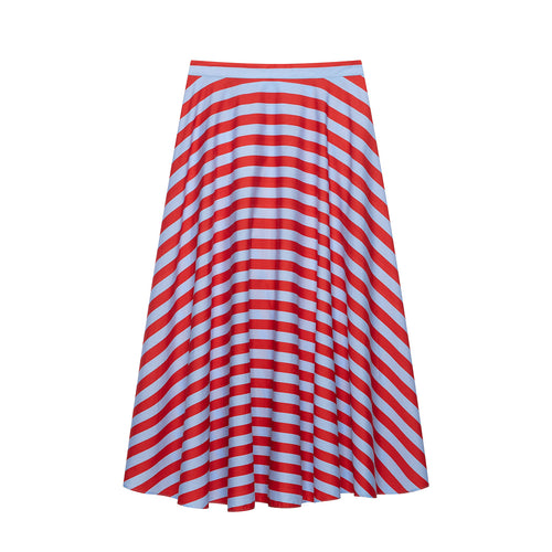 Damen A-Linien-Midirock aus fließendem Jersey mit diagonalen Streifen Nord Taschen