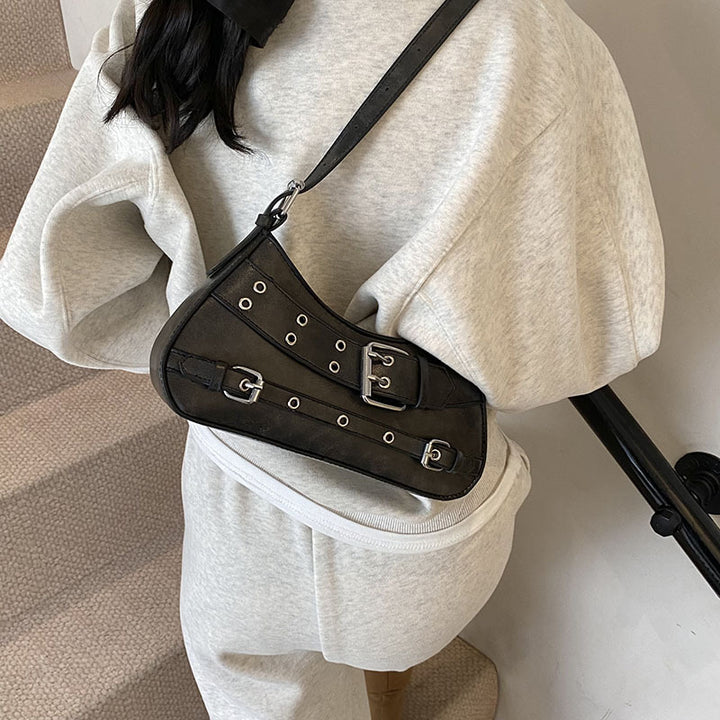 Damen Handtasche mit verstellbarem Trageriemen und dekorativen Schnallen Nord Taschen