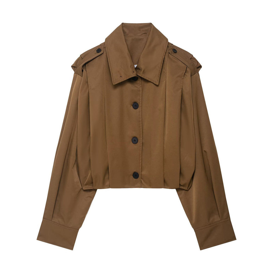 Damen Cropped-Boxy-Trenchjacke im Utility-Look mit Epauletten und weitem Manschettenärmel Nord Taschen