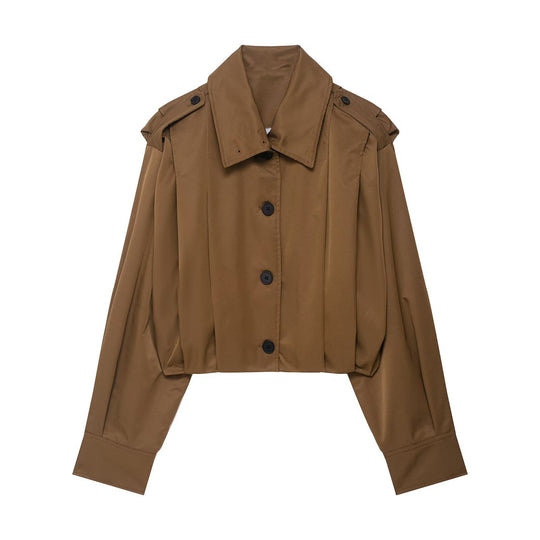 Damen Cropped-Boxy-Trenchjacke im Utility-Look mit Epauletten und weitem Manschettenärmel Nord Taschen