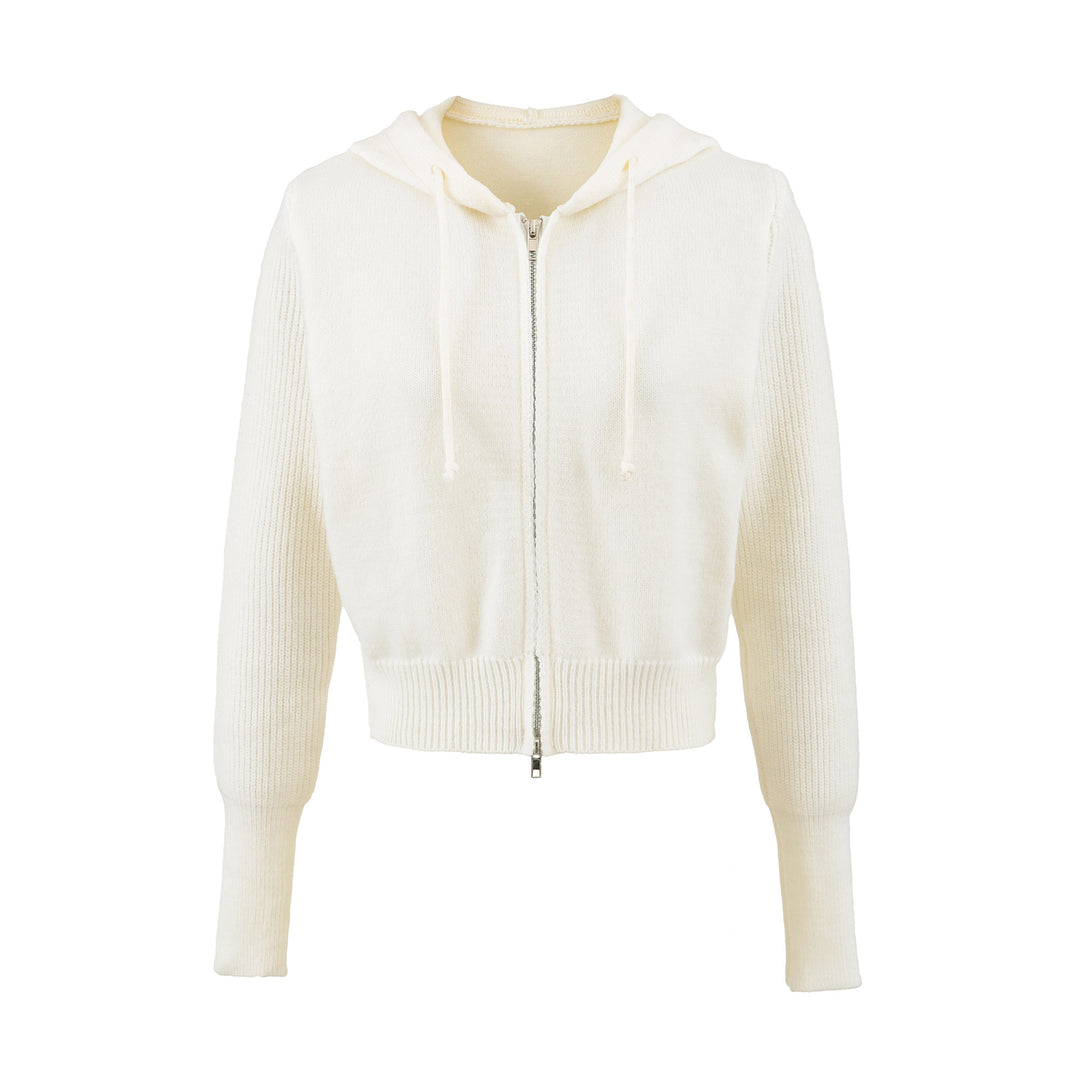 Damen Kurze Kapuzen-Strickjacke mit Reißverschluss und tailliertem Rippenbund Nord Taschen
