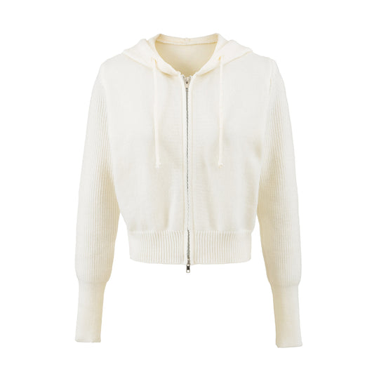 Damen Kurze Kapuzen-Strickjacke mit Reißverschluss und tailliertem Rippenbund Nord Taschen