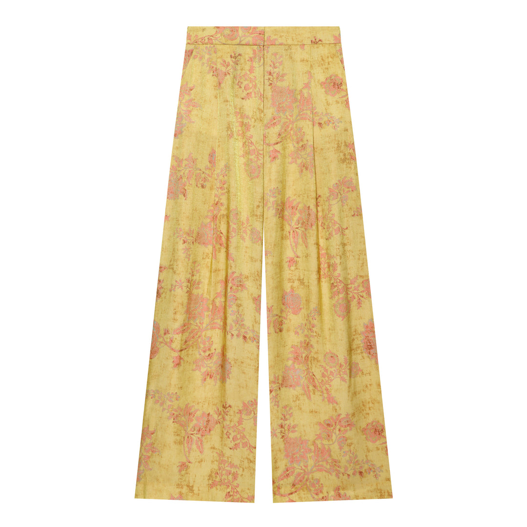 Damen Hochtaillierte Palazzo‑Hose aus Brokat‑Jacquard mit weitem Bein Nord Taschen