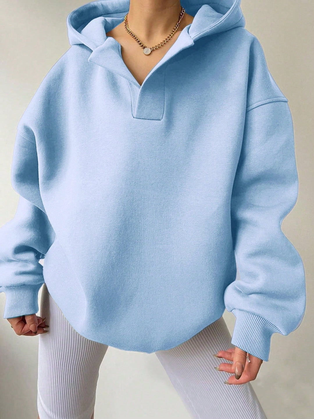 Damen Oversized Kapuzensweatshirt mit lässigem Stehkragen und langen Ärmeln Nord Taschen