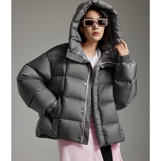 Damen Kurze Boxy‑Steppjacke mit Oversize‑Ärmeln, hohem Thermokragen und Kapuze Nord Taschen