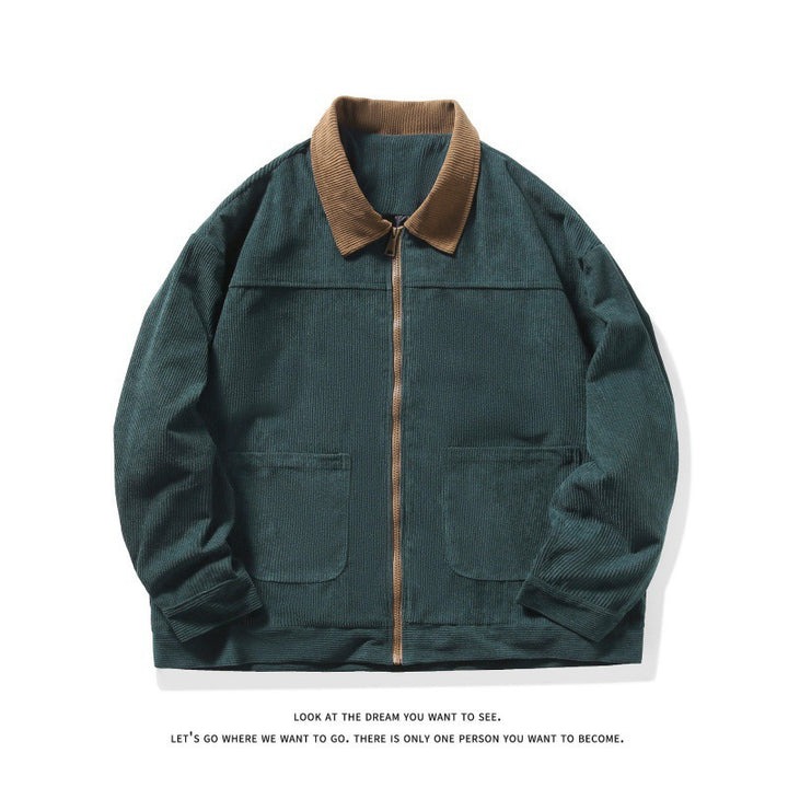 Herren gefütterte Cordjacke mit Kontrastkragen und Frontreißverschluss Nord Taschen