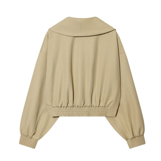 Damen Cropped-Wickeljacke mit großem Schalkragen, Gürtel und Ballonärmeln Nord Taschen