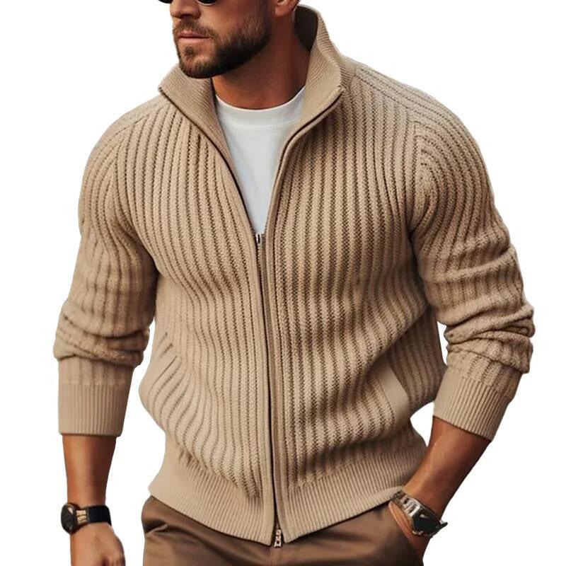 Herren Strickjacke mit modernen Rippdetails und durchgehendem Reißverschluss