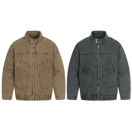 Herren Kurz geschnittener Field‑Bomber im Vintage‑Canvas mit Stehkragen und großen Pattentaschen Nord Taschen