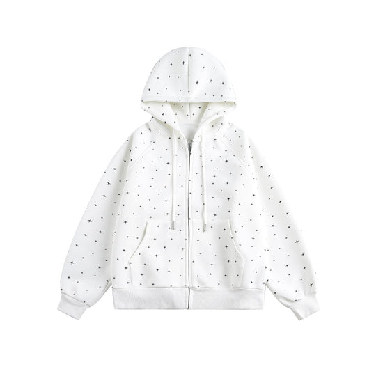 Unisex Oversize-Kapuzenjacke mit Sternchen-Print und durchgehendem Reißverschluss Nord Taschen