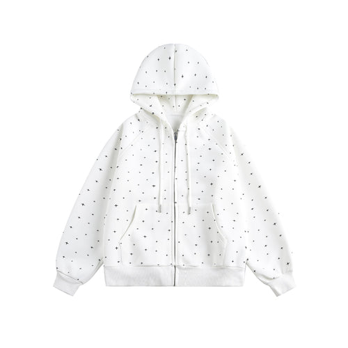 Unisex Oversize-Kapuzenjacke mit Sternchen-Print und durchgehendem Reißverschluss Nord Taschen