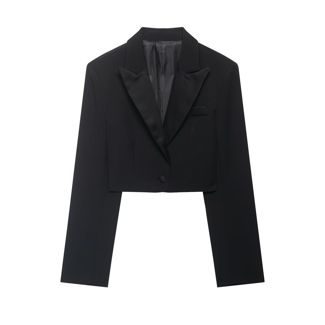 Damen Zweiteiliges Cropped-Blazer- und Maxirock-Set mit hoher Taille und hohem Beinschlitz Nord Taschen