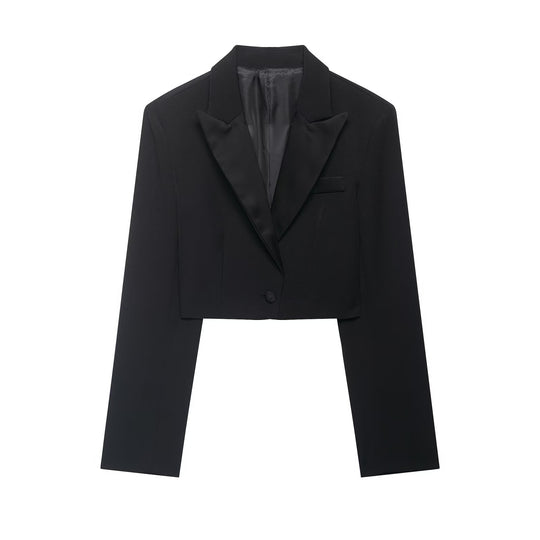 Damen Zweiteiliges Cropped-Blazer- und Maxirock-Set mit hoher Taille und hohem Beinschlitz Nord Taschen