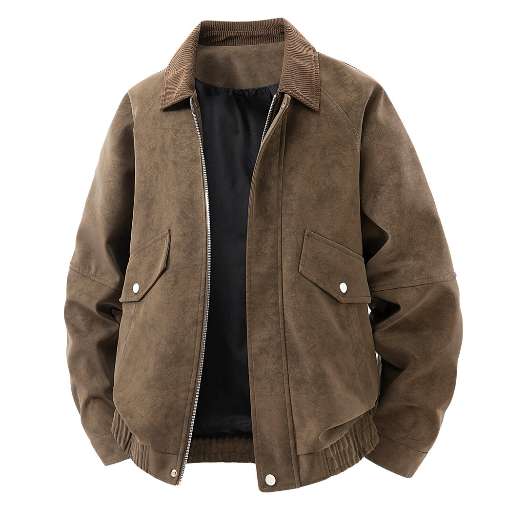 Herren Kurze Wildleder-Bomberjacke mit Cordkragen Nord Taschen