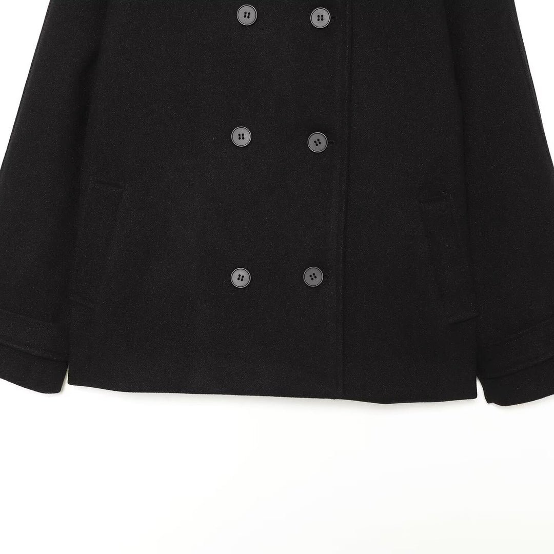Damen Kurzer Doppelreihiger Wollmix-Cape‑Mantel mit hohem Stehkragen Nord Taschen
