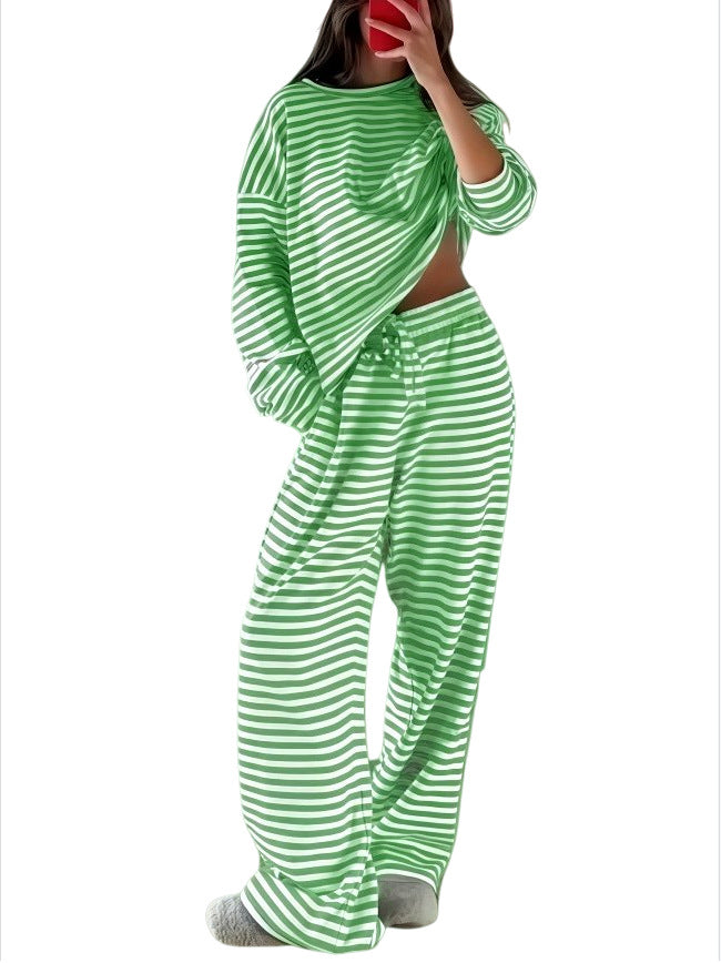 Damen Gestreiftes Lounge-Set aus weichem Baumwoll-Mix mit weitem Bein Nord Taschen