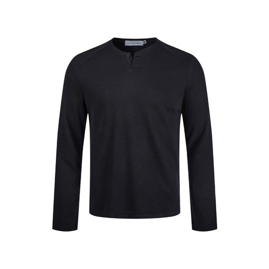 Herren Feines Longsleeve-Henley mit kurzem Knopfverschluss und Raglanärmeln Nord Taschen