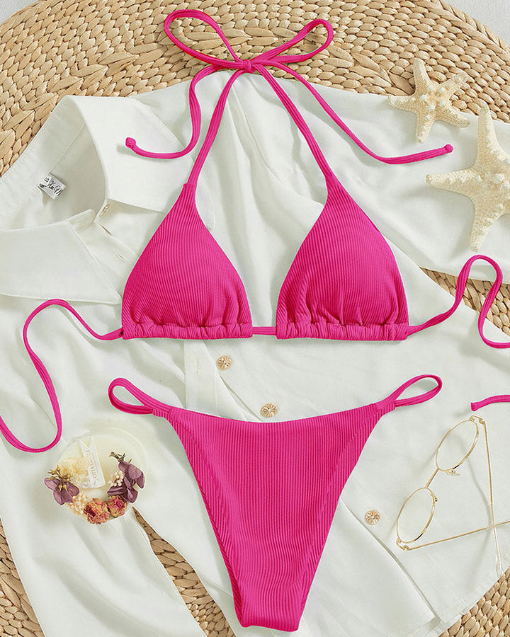 Damen Triangel-Bikini mit feiner Rippstruktur
