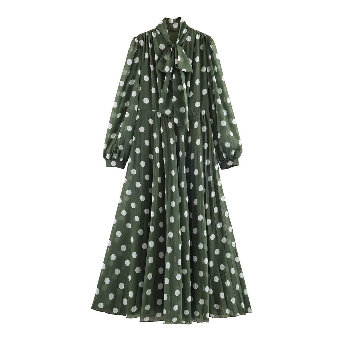 Damen Midikleid mit Plissee-Rock, Schleifenkragen und Volumenärmeln Nord Taschen