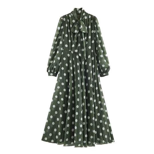 Damen Midikleid mit Plissee-Rock, Schleifenkragen und Volumenärmeln Nord Taschen