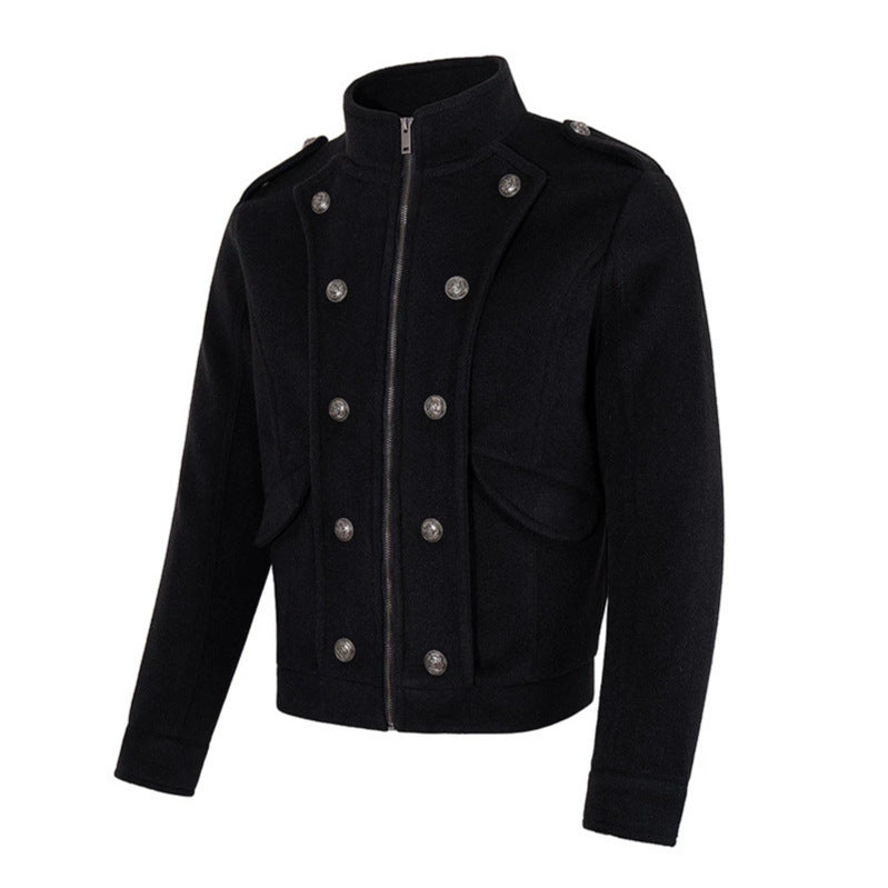 Herren kurze militärisch inspirierte Wolljacke mit Stehkragen & doppelreihigen Zierknöpfen Nord Taschen