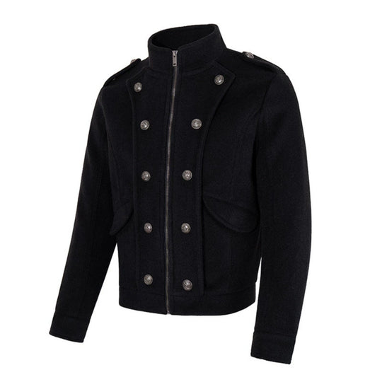 Herren kurze militärisch inspirierte Wolljacke mit Stehkragen & doppelreihigen Zierknöpfen Nord Taschen