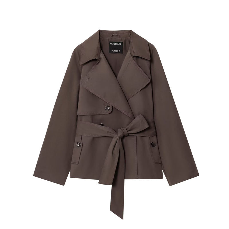 Damen Gekürzte Trenchjacke mit Schalkragen, Bindegürtel und Pattentaschen Nord Taschen