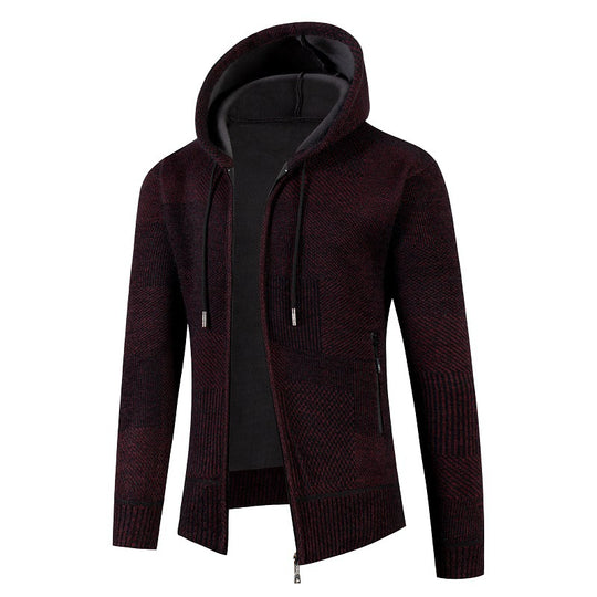 Herren Strukturierter Strick-Zip-Hoodie mit gefütterter Kapuze und grafischem Patchmuster Nord Taschen