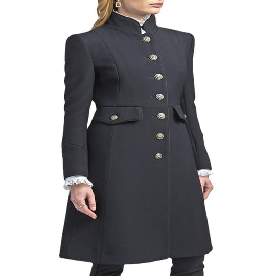 Damen Taillierter Mantel im Uniform‑Tailoring mit Stehkragen, Zierknopfleiste und Pattentaschen Nord Taschen