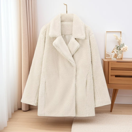Damen Oversize Teddy‑Mantel aus Kunstfell mit Reverskragen und kastiger Silhouette Nord Taschen