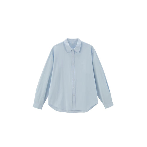 Damen Oversize Baumwollbluse mit Kentkragen und abgerundetem Saum Nord Taschen