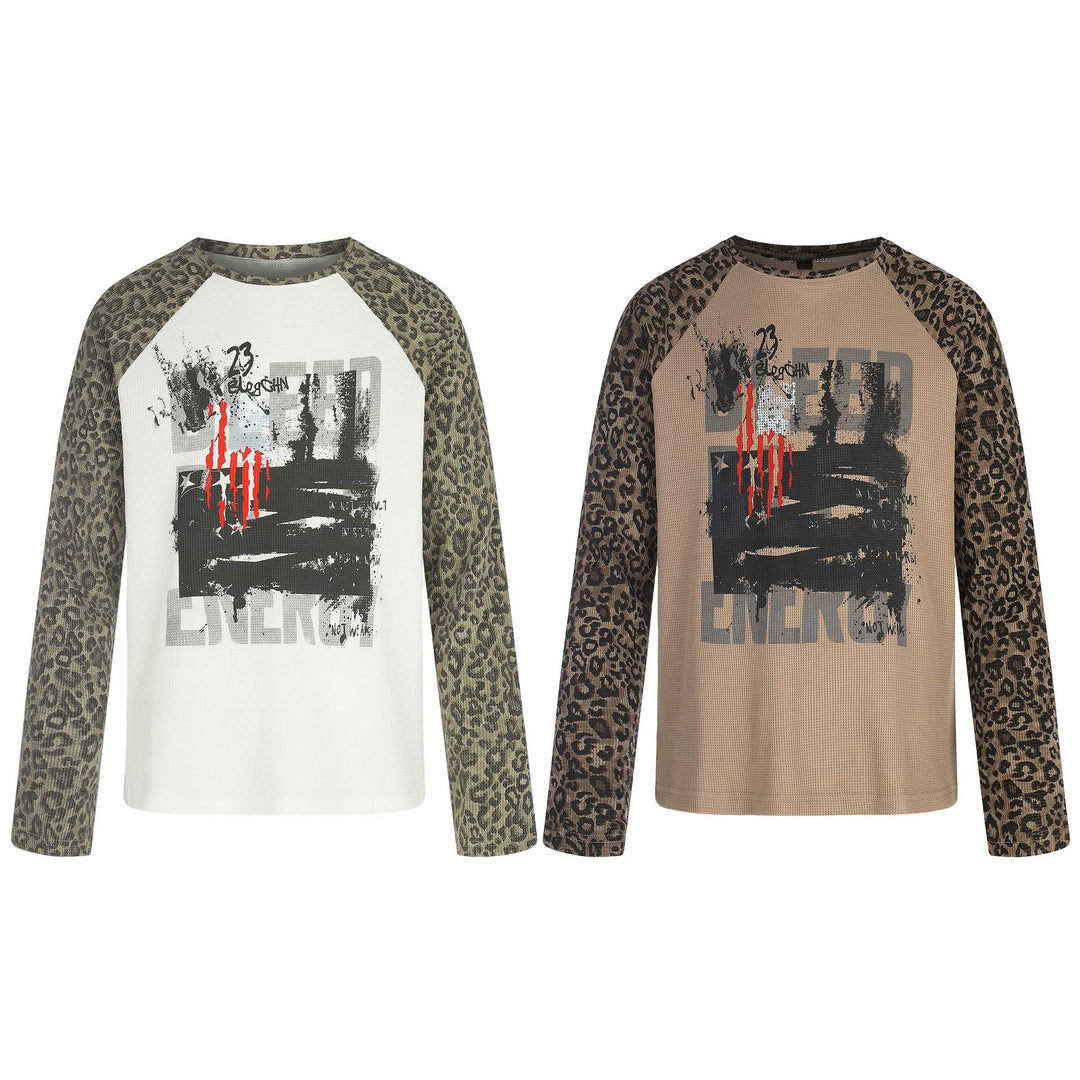 Damen Langarmshirt im Baseball-Stil mit Leopardenärmeln und Grafikprint Nord Taschen
