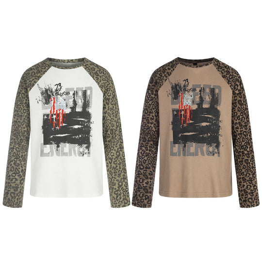 Damen Langarmshirt im Baseball-Stil mit Leopardenärmeln und Grafikprint Nord Taschen