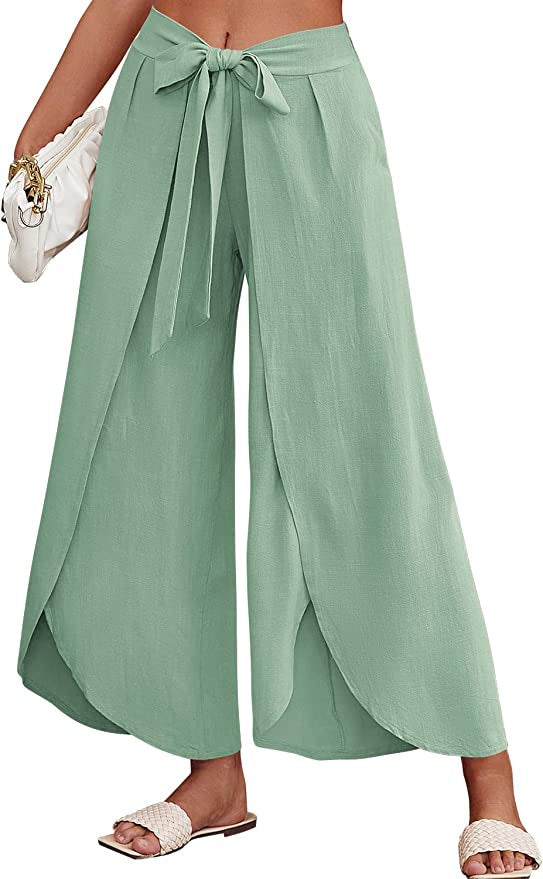 Damen Weite Sommerhose aus leichtem, atmungsaktivem Stoff mit Bindegürtel