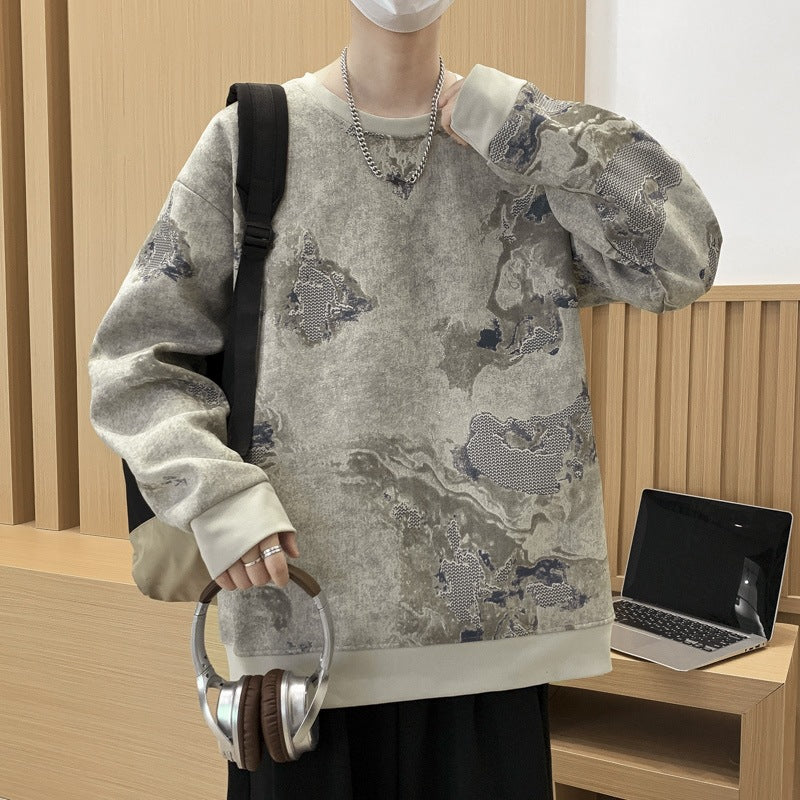 Herren Oversize-Sweatshirt mit abstraktem Marmor-Print und schwerer Baumwollmischung Nord Taschen