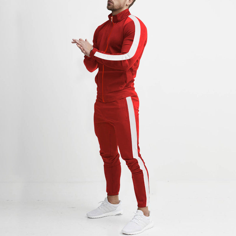 Herren Sportlicher Tapered-Trainingsanzug im Retro-Streifen-Look mit Stehkragen Nord Taschen