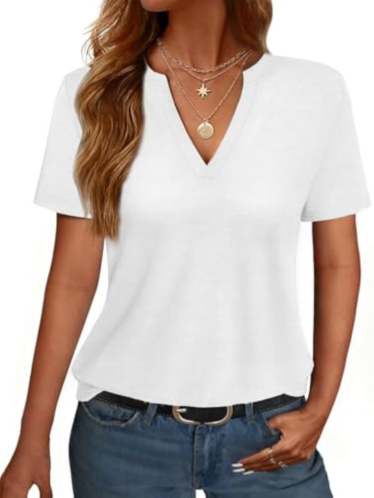 Damen V-Ausschnitt T-Shirt mit legerem Schnitt und sanftem Stoff Nord Taschen