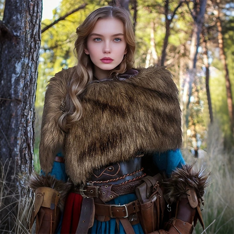 Damen Schulterstola aus Kunstpelz im rustikalen Fell‑Look mit Lederriemen Nord Taschen