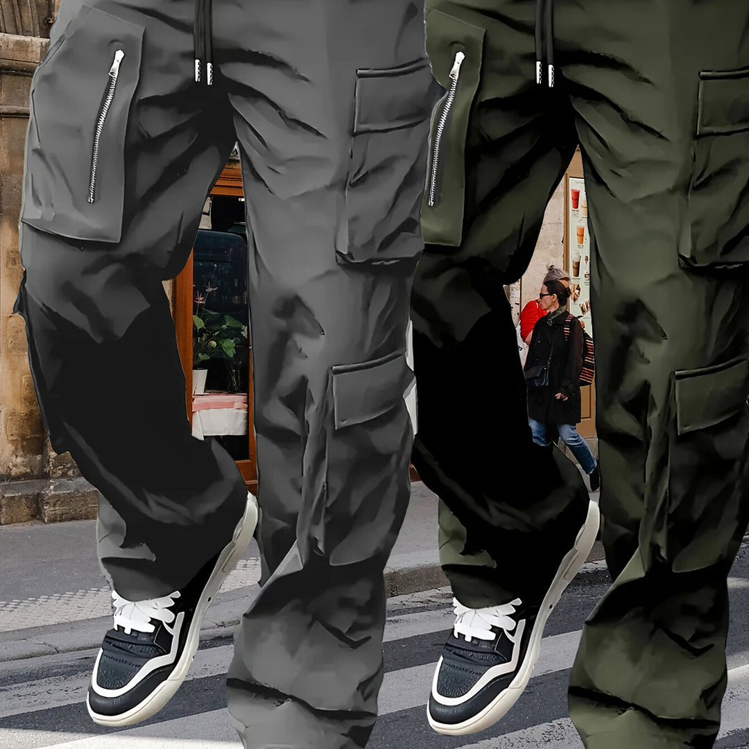 Herren weite Utility-Cargohose mit Tunnelzugbund, multifunktionalen Taschen & Reißverschlusstasche Nord Taschen