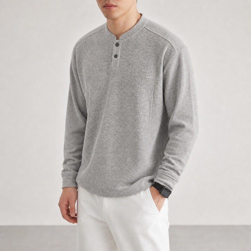 Herren Langarm Waffelstrick-Henley-Pullover mit Knopfleiste Nord Taschen