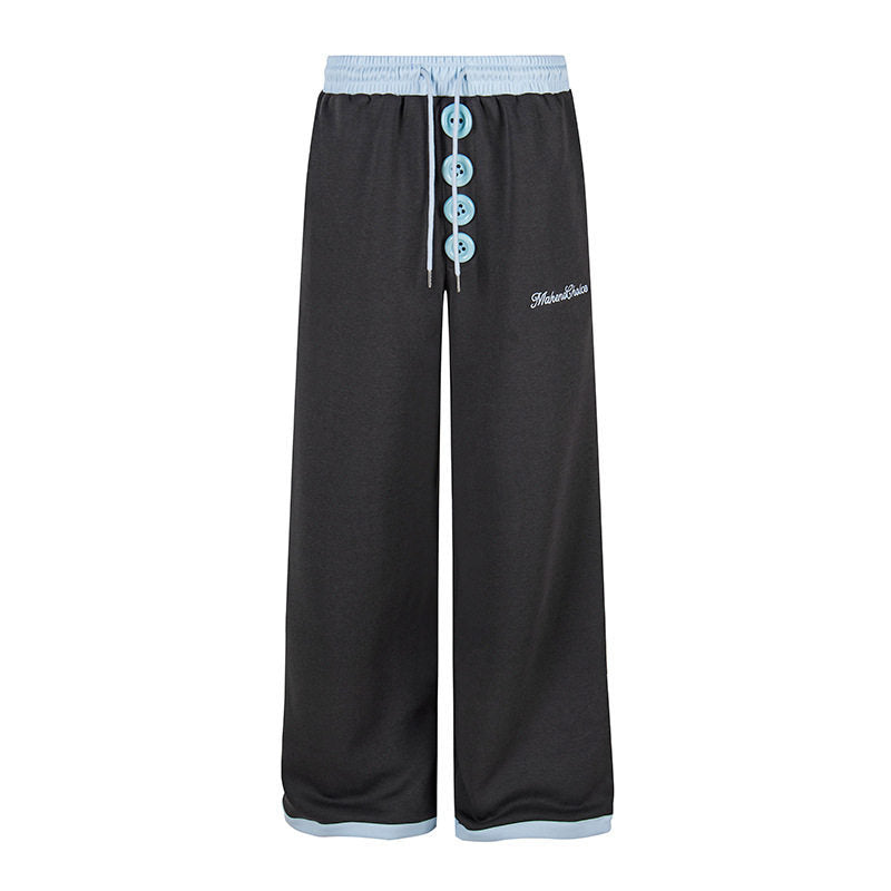 Damen Weite Lounge-Hose mit Zierknopfleiste, hohem Bund und Kordelzug Nord Taschen