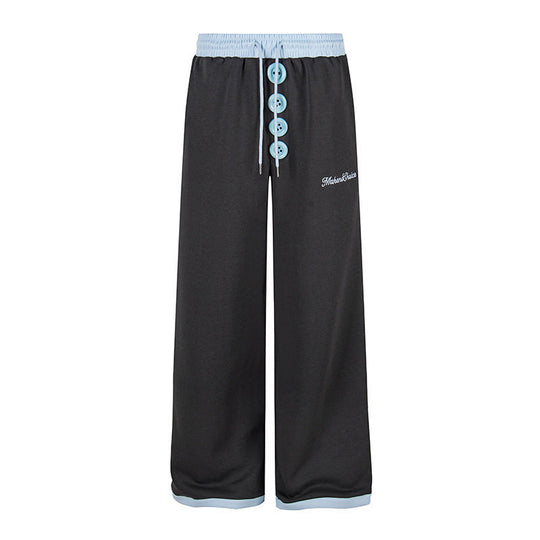 Damen Weite Lounge-Hose mit Zierknopfleiste, hohem Bund und Kordelzug Nord Taschen