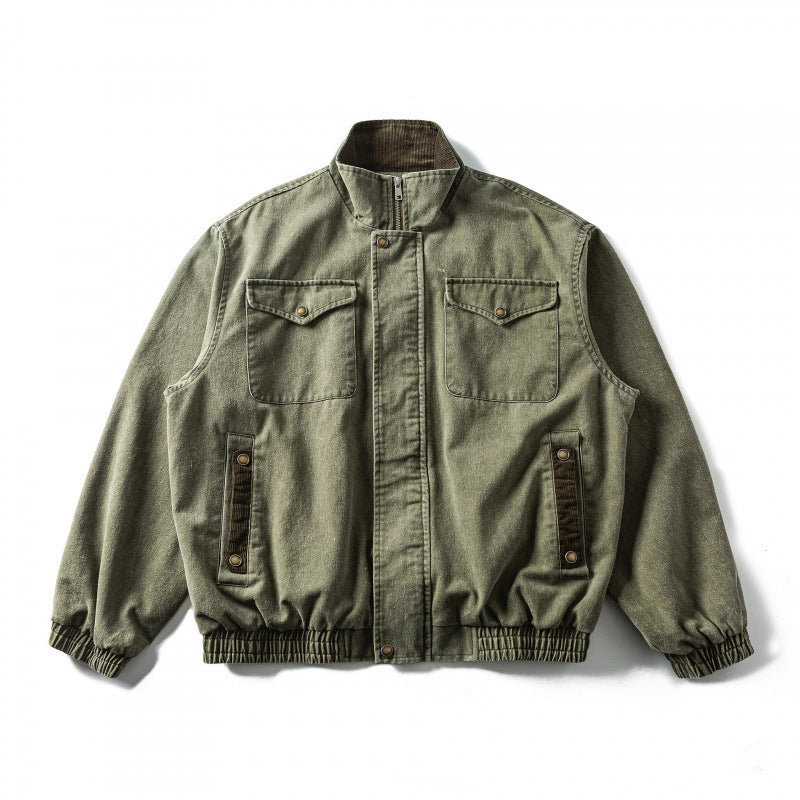 Herren Kastenförmige Canvas-Blousonjacke mit Cordbesatz, Stehkragen und elastischem Saum Nord Taschen