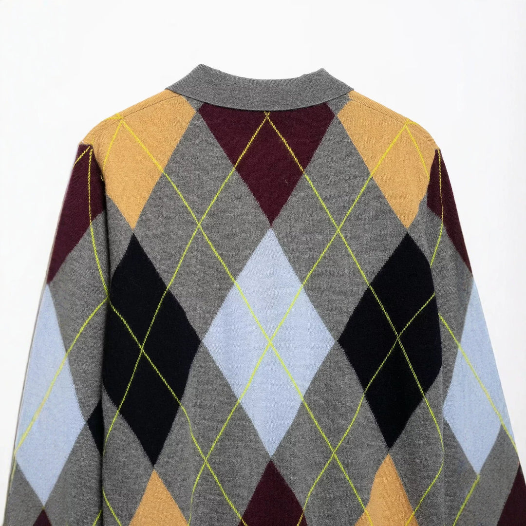 Damen Pullover mit Polokragen und Argyle‑Jacquardmuster Nord Taschen
