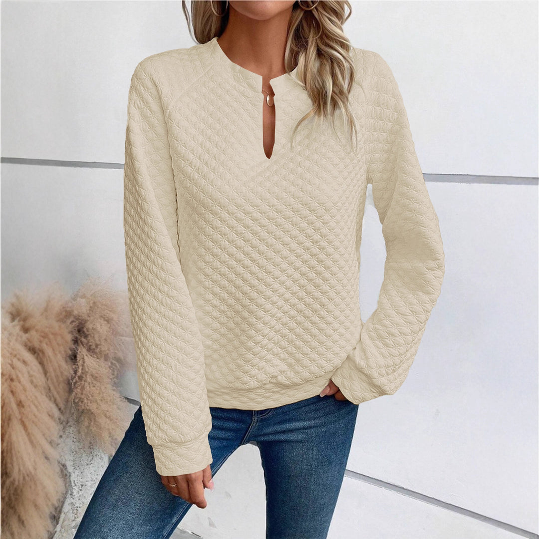 Damen Gequilteter Stepppullover mit V‑Schlitz und strukturierter Rautenoptik Nord Taschen