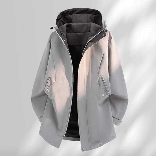 Herren Wasserabweisende Oversize-Utility-Übergangsjacke mit Kapuze und verdecktem Zwei-Wege-Reißverschluss Nord Taschen